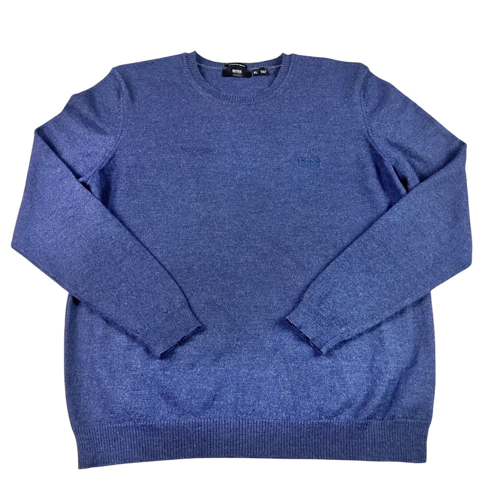 Hugo Boss‎ Bagritte-E Blue Extrafine Merino Wool Crewneck Sweater Mens XL